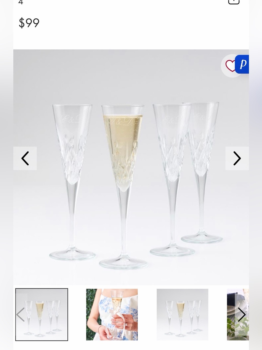 NWT Mark & Graham Clear Crystal Champagne Flutes (Set of 4)